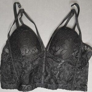 Black Lace Strappy Longline Bralette Bustier sz Med Windsor